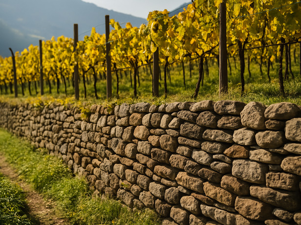 Trockernmauern in den Obstwiesen und Weinbergen - KI generiert