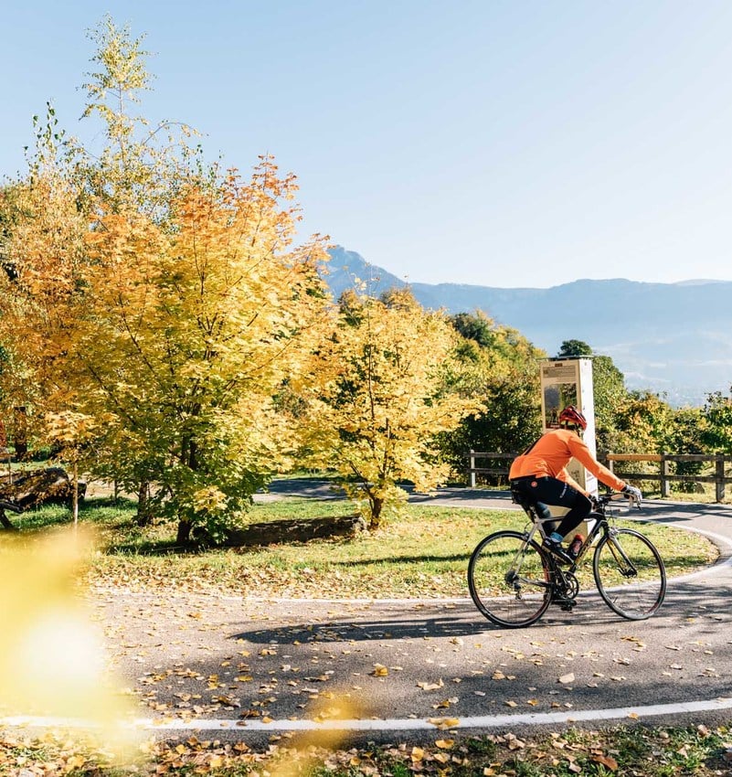 In bicicletta in un pittoresco scenario autunnale